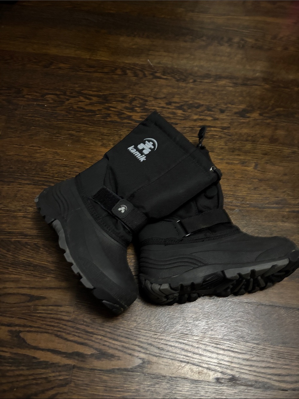 Kamik Black Kids Snow Boots with Velcro Strap
